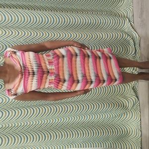 Worthington Dress Midi Dressy Knee Length Striped Pink Black Stretch White Work